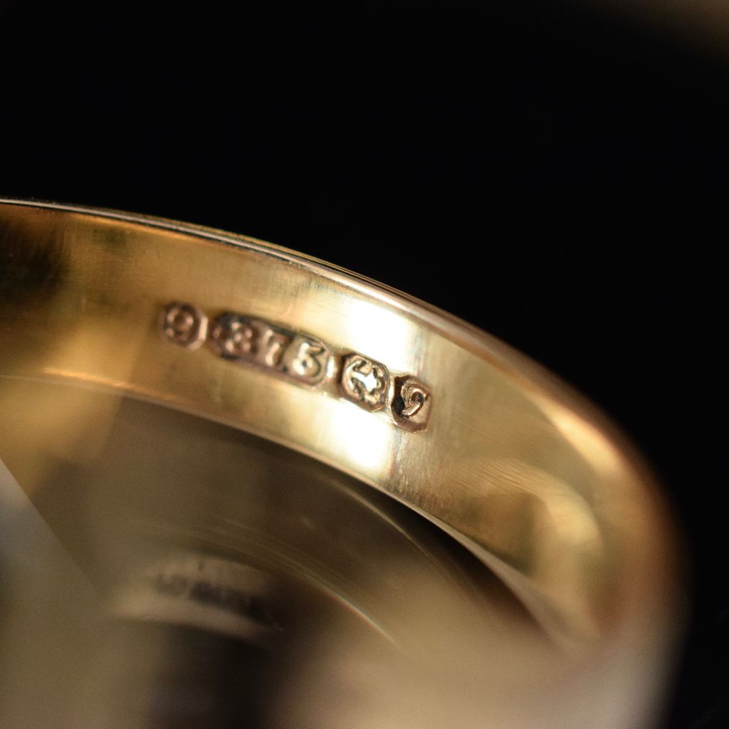 Vintage 9ct Yellow Gold Initial ‘R’ Onyx Monogram Ring Birmingham 1956