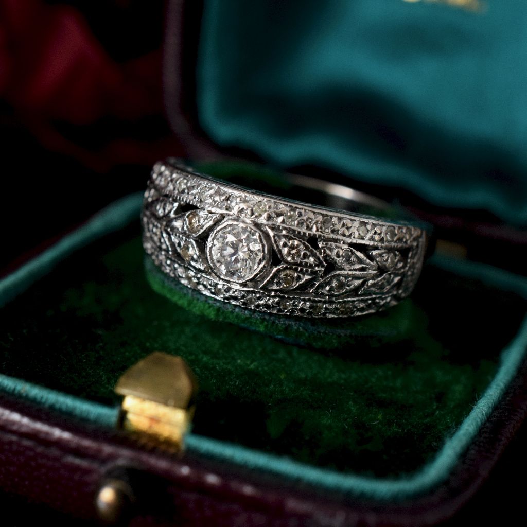 Art Deco 18ct White Gold Half Hoop Diamond Ring
