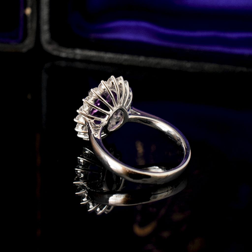 Modern 18ct White Gold Amethyst Diamond Ring