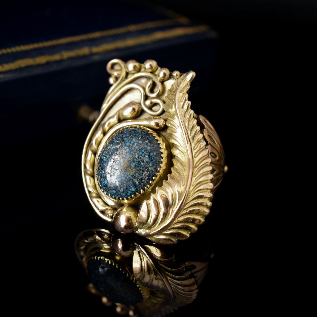 Artisan Made 14ct Yellow Gold Turquoise Matrix Ring 15.16 Grams