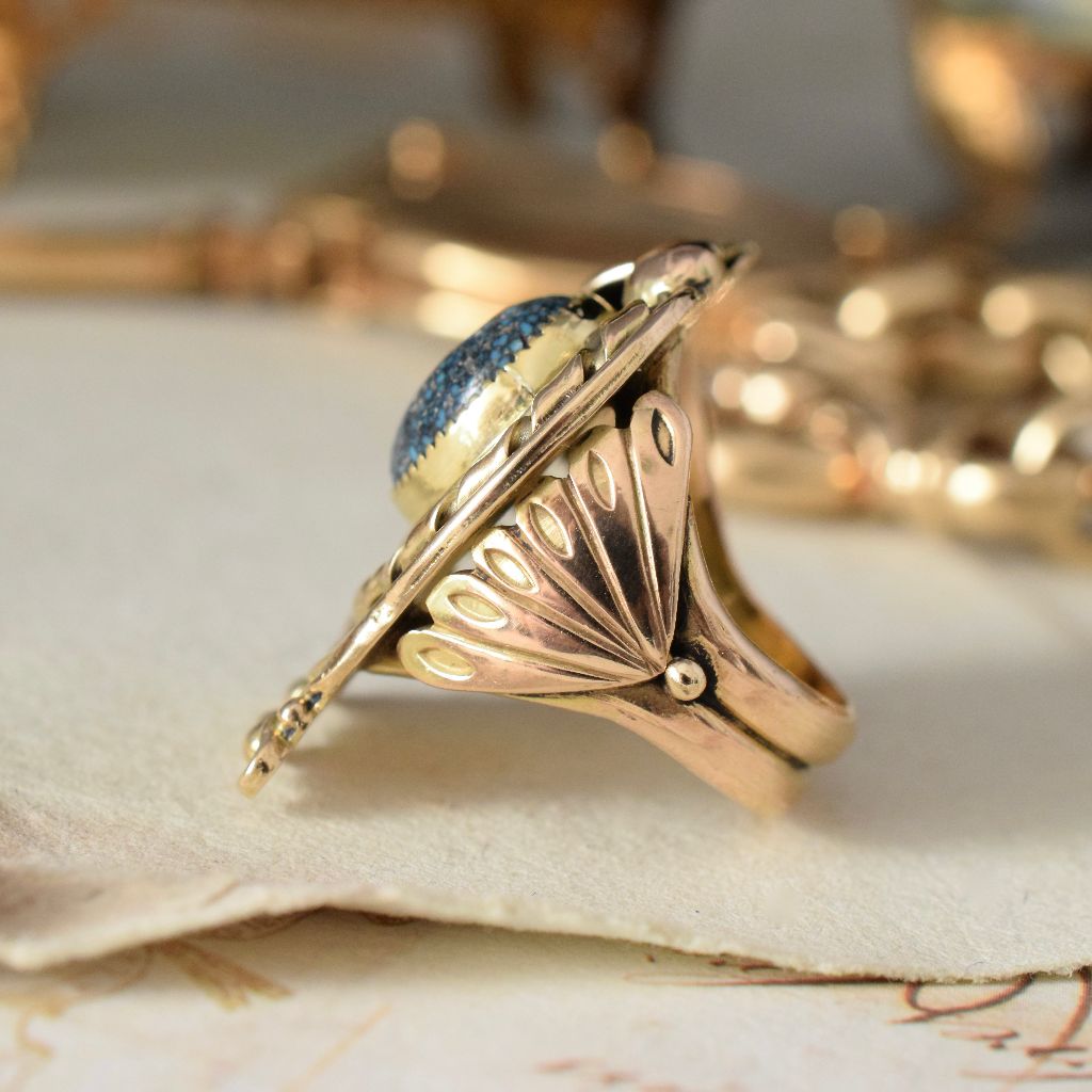 Artisan Made 14ct Yellow Gold Turquoise Matrix Ring 15.16 Grams
