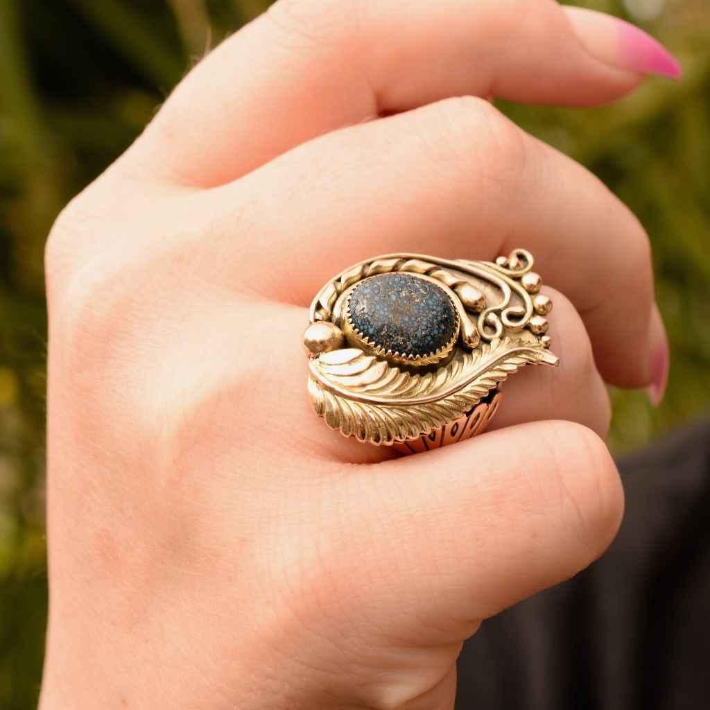 Artisan Made 14ct Yellow Gold Turquoise Matrix Ring 15.16 Grams