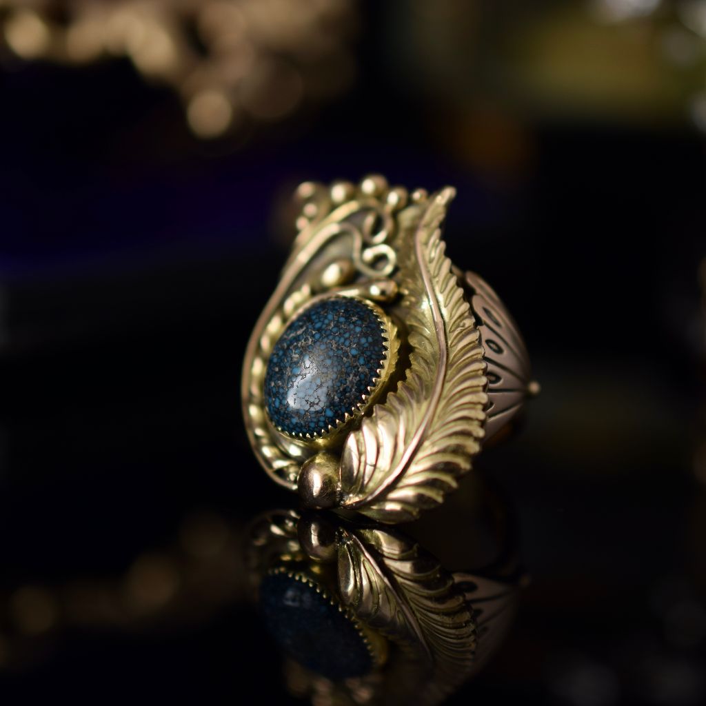 Artisan Made 14ct Yellow Gold Turquoise Matrix Ring 15.16 Grams