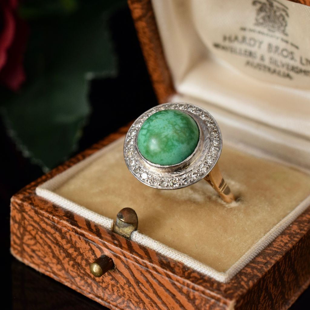 Art Deco / Mid Century 18ct And Platinum Turquoise Diamond Ring by ‘Catanachs’