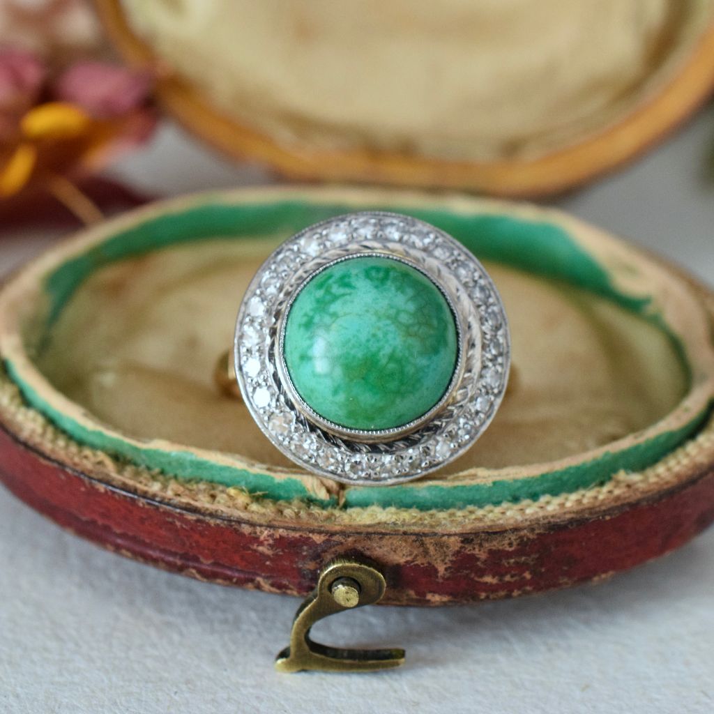 Art Deco / Mid Century 18ct And Platinum Turquoise Diamond Ring by ‘Catanachs’