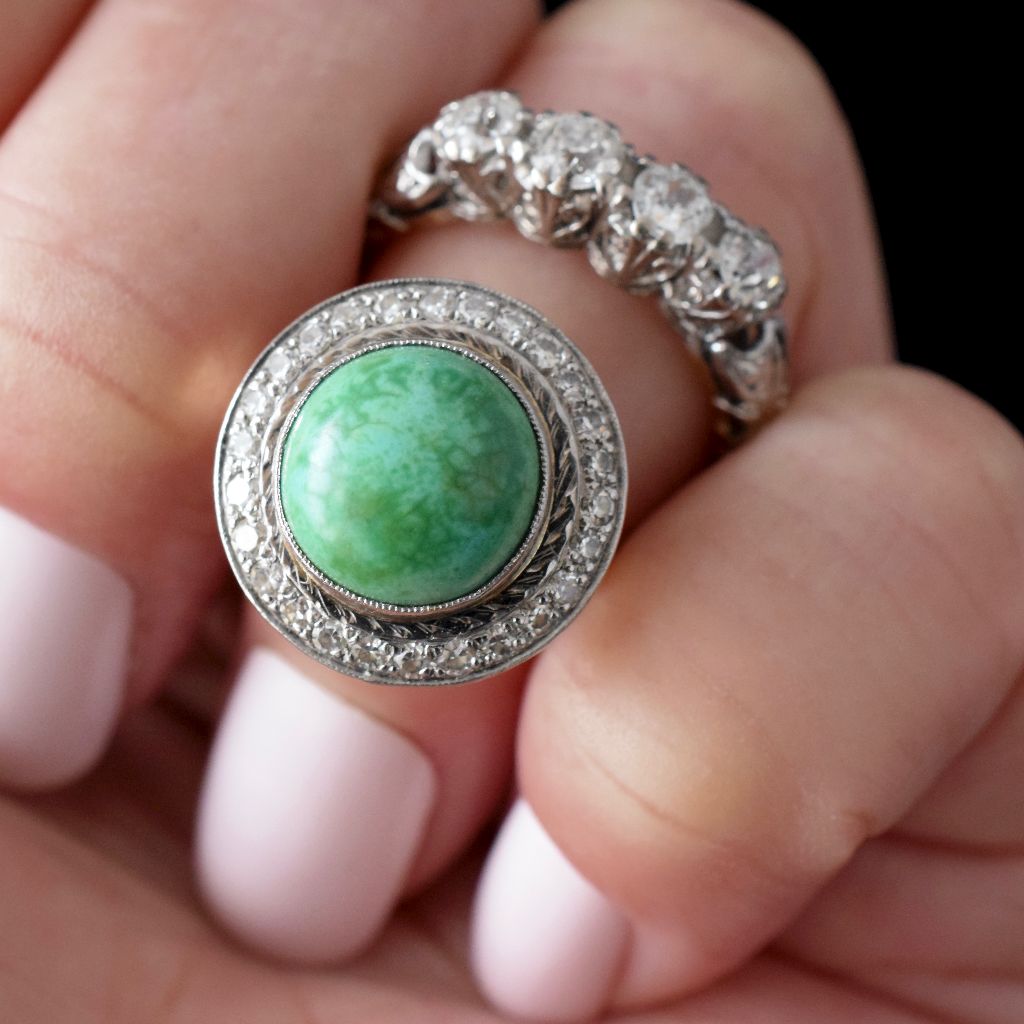 Art Deco / Mid Century 18ct And Platinum Turquoise Diamond Ring by ‘Catanachs’