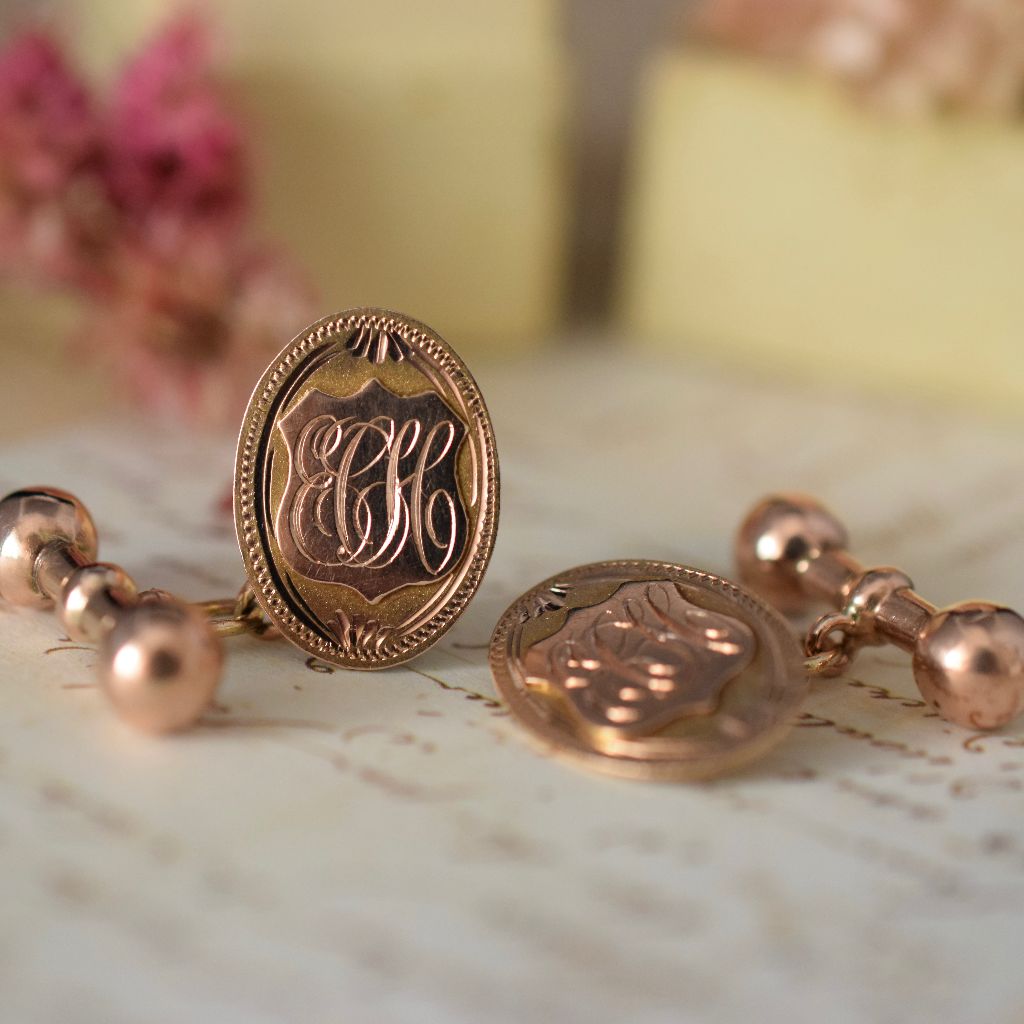 Antique Australian Art Deco 9ct Yellow Gold Monogram ‘ECH’ Cufflinks
