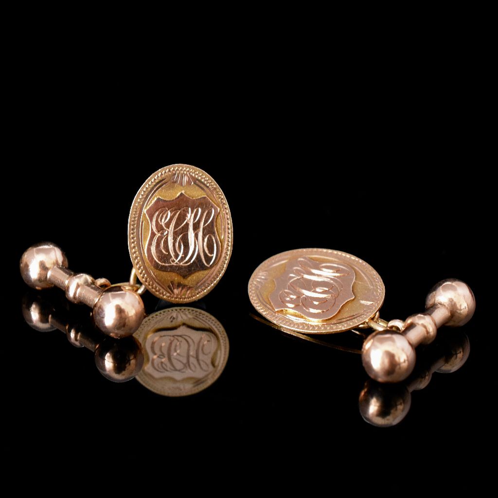 Antique Australian Art Deco 9ct Yellow Gold Monogram ‘ECH’ Cufflinks