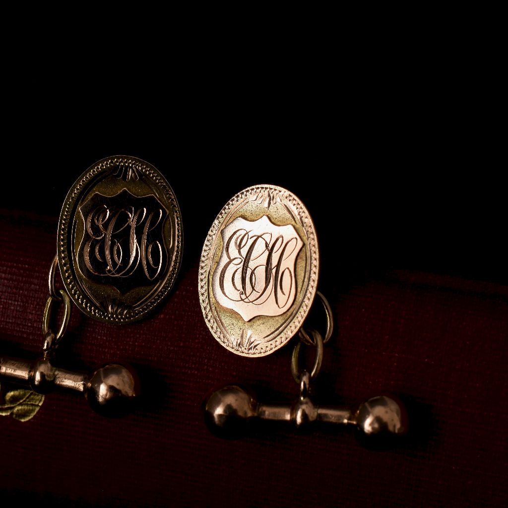 Antique Australian Art Deco 9ct Yellow Gold Monogram ‘ECH’ Cufflinks