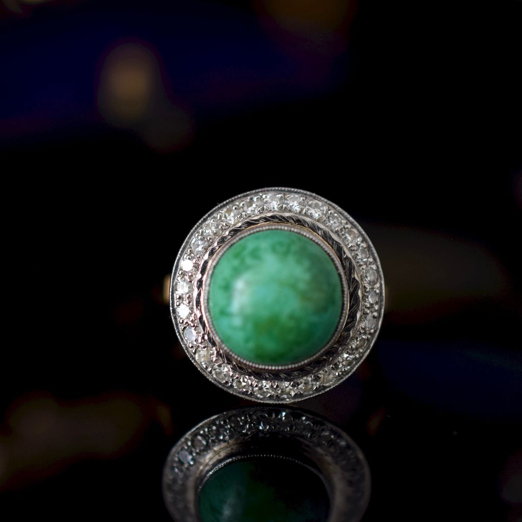 Art Deco / Mid Century 18ct And Platinum Turquoise Diamond Ring by ‘Catanachs’