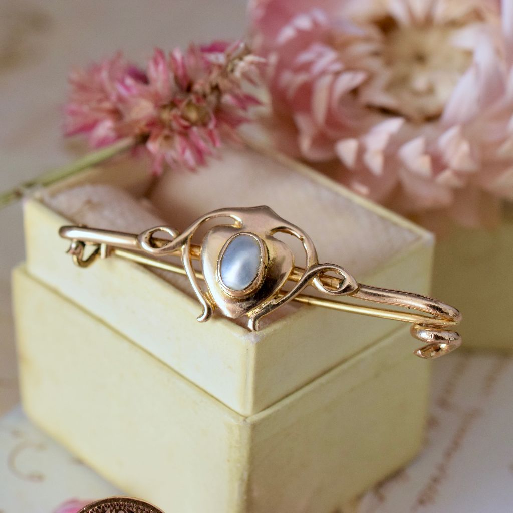 Art Nouveau / Arts & Crafts 9ct Blister Pearl Brooch By Henry Mathews 1905