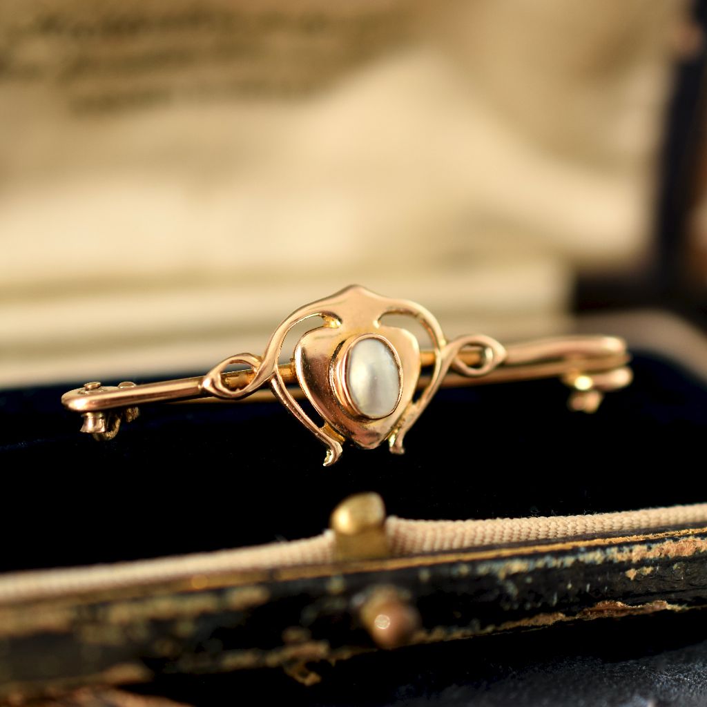 Art Nouveau / Arts & Crafts 9ct Blister Pearl Brooch By Henry Mathews 1905