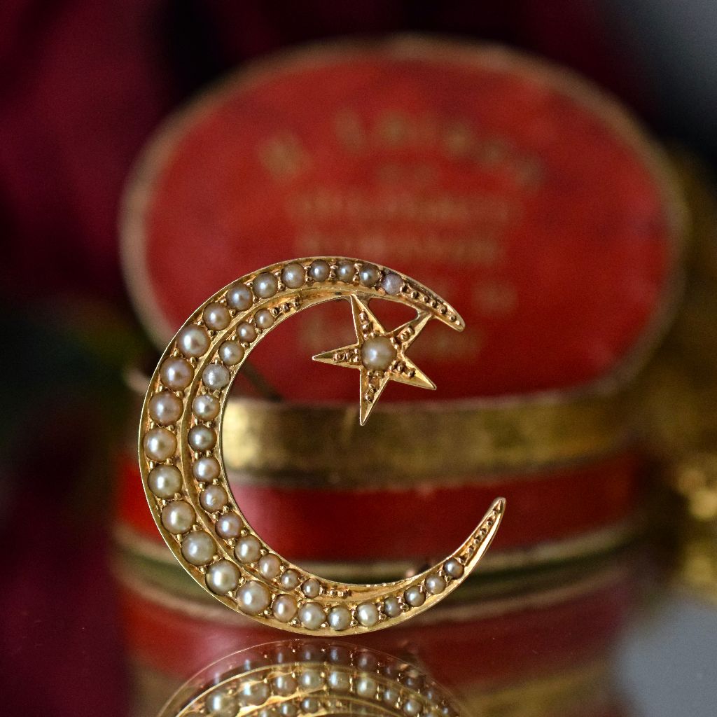 Antique Edwardian 15ct Gold ‘Star And Crescent’ Brooch Circa 1915 by P. Falk and Co.