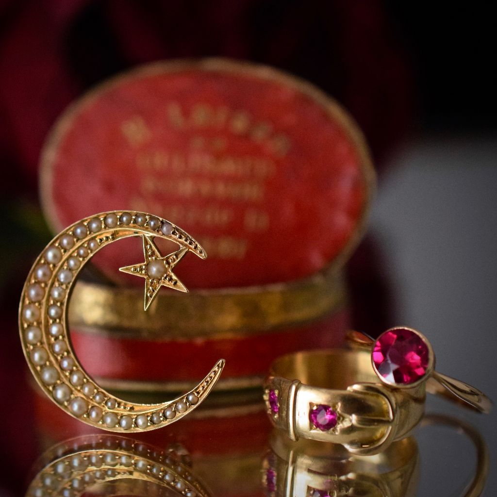 Antique Edwardian 15ct Gold ‘Star And Crescent’ Brooch Circa 1915 by P. Falk and Co.