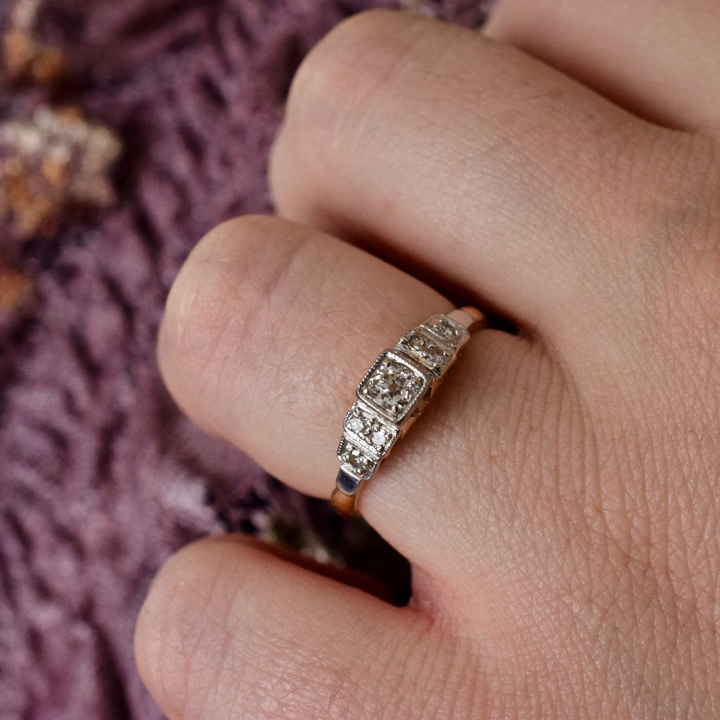 Antique Art Deco Old Mine Cut 18ct Gold & Platinum Ring Circa 1935