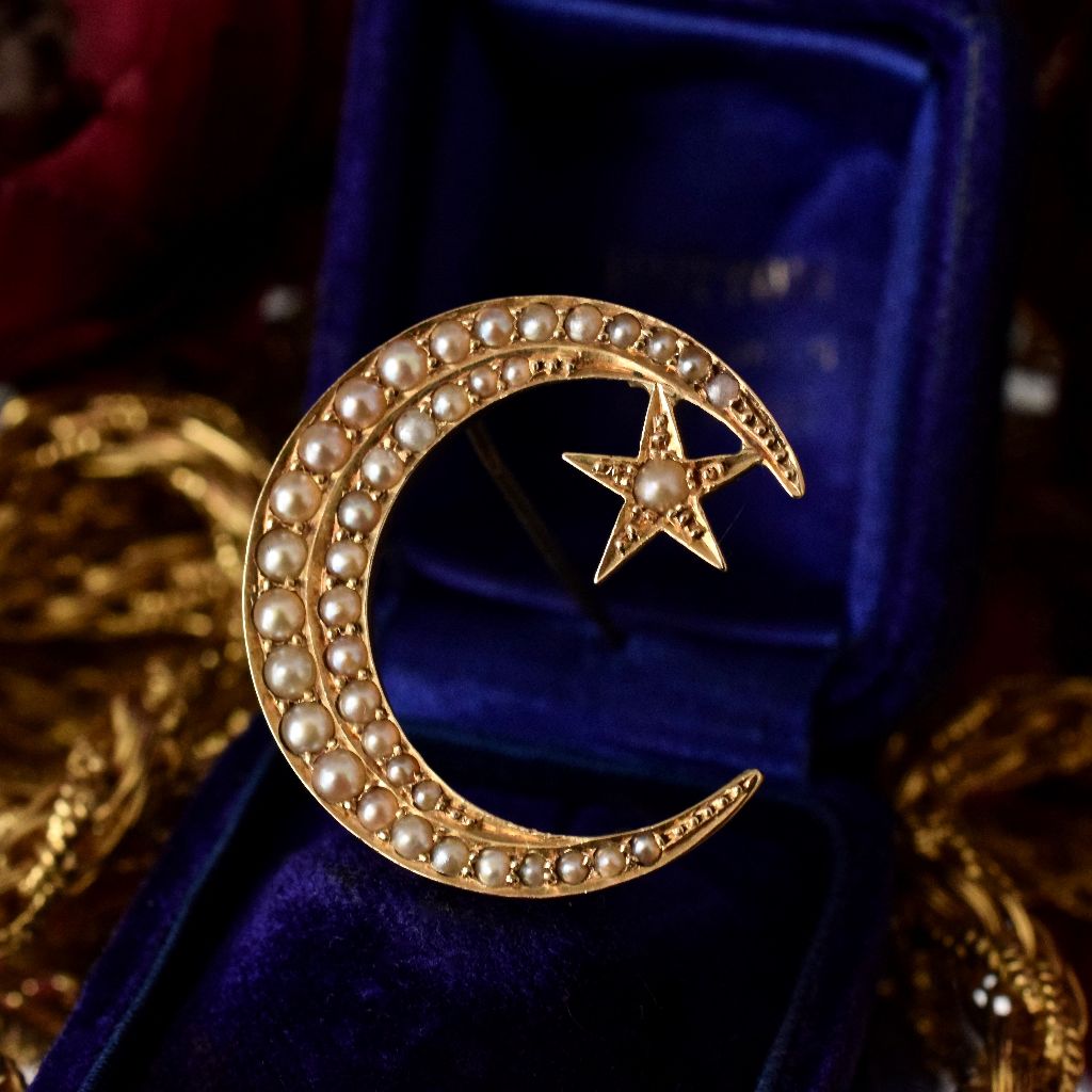 Antique Edwardian 15ct Gold ‘Star And Crescent’ Brooch Circa 1915 by P. Falk and Co.