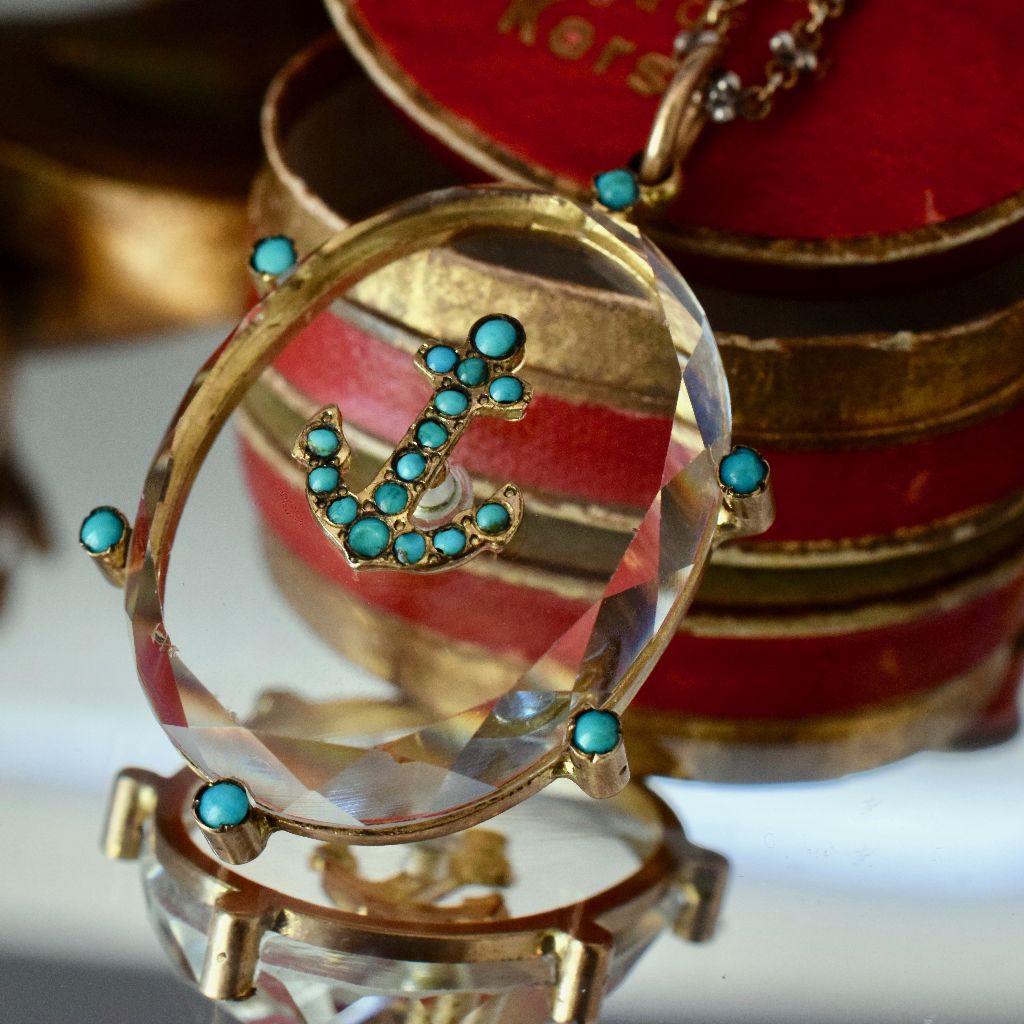 Antique Victorian Natural Turquoise And Crystal ‘Anchor’ Pendant