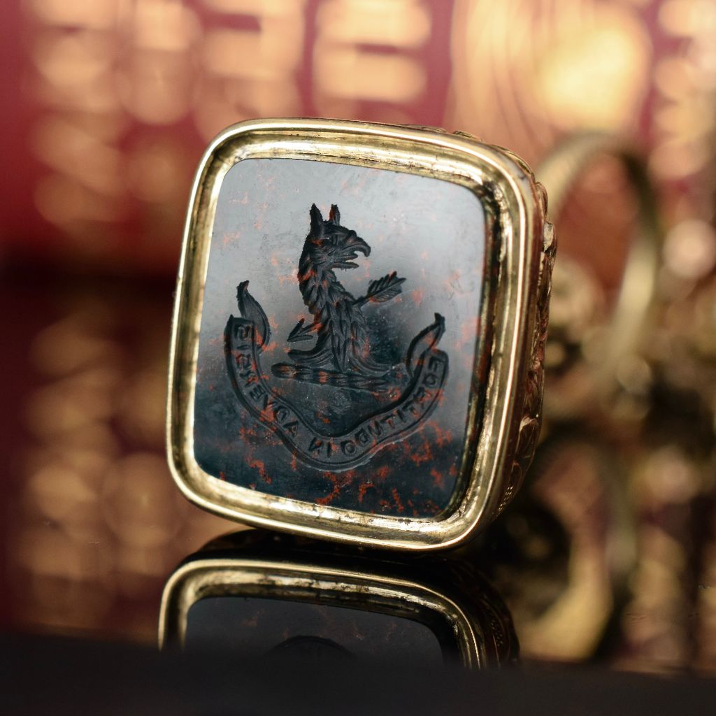 Antique Victorian 14ct Gold and Bloodstone Intaglio Fob Wax Seal