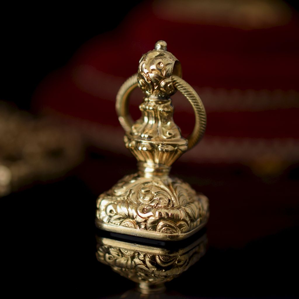 Antique Victorian 14ct Gold and Bloodstone Intaglio Fob Wax Seal