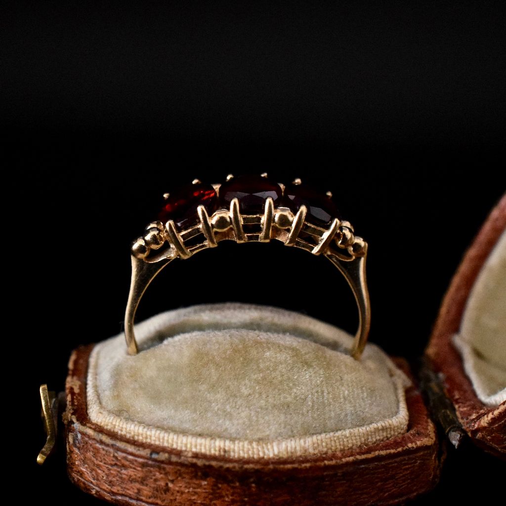 Modern/Vintage Garnet Trilogy 9ct Yellow Gold Ring
