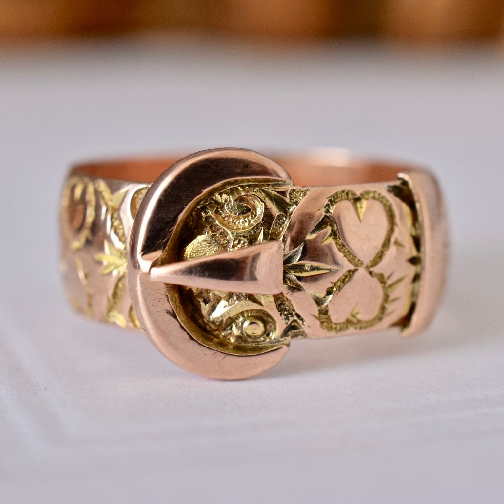 Antique 9ct Rose Gold ‘Hearts’ Wide Buckle Ring Dated 1923