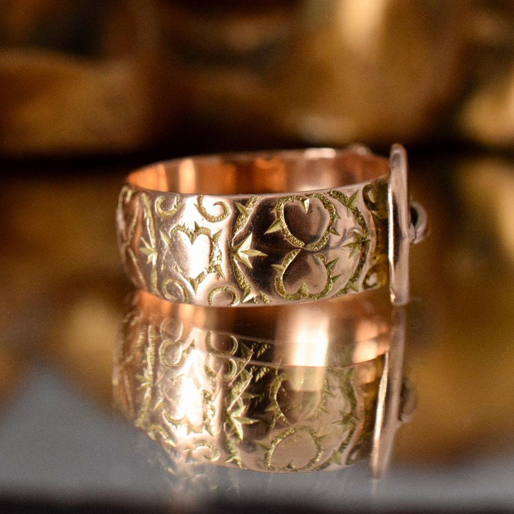 Antique 9ct Rose Gold ‘Hearts’ Wide Buckle Ring Dated 1923