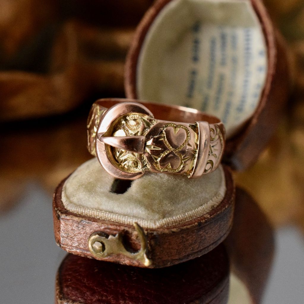 Antique 9ct Rose Gold ‘Hearts’ Wide Buckle Ring Dated 1923