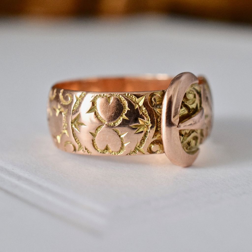 Antique 9ct Rose Gold ‘Hearts’ Wide Buckle Ring Dated 1923