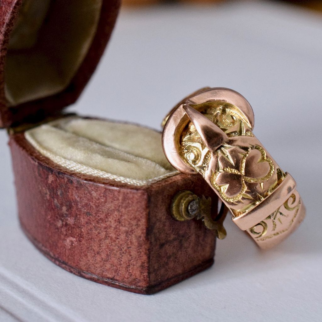 Antique 9ct Rose Gold ‘Hearts’ Wide Buckle Ring Dated 1923