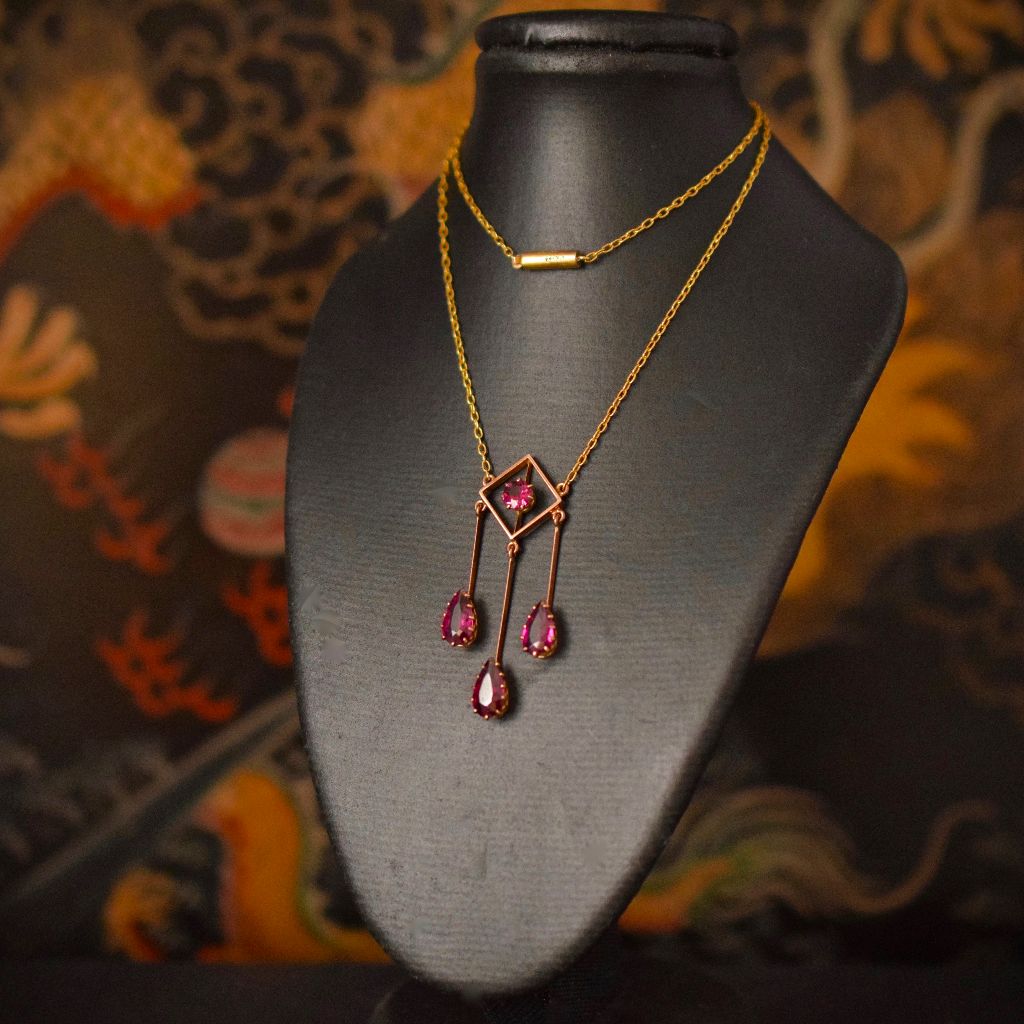 Incredibly Rare 9ct Rose Gold Rhodolite Garnet Lavaliere C1910 J Lawrence of Melbourne