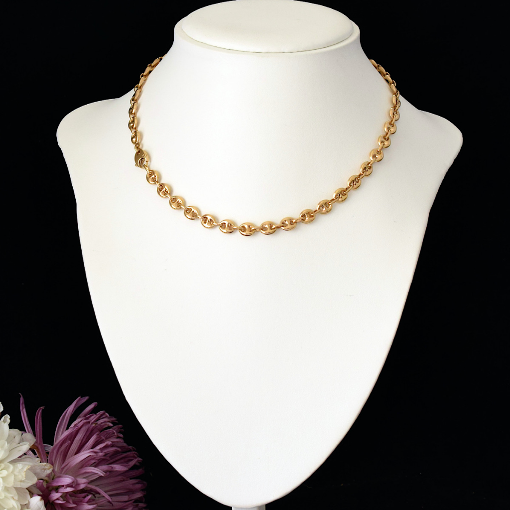 Modern Italian 9ct Yellow Gold Puffed Marriner Link Chain By UnoAErre 47cm