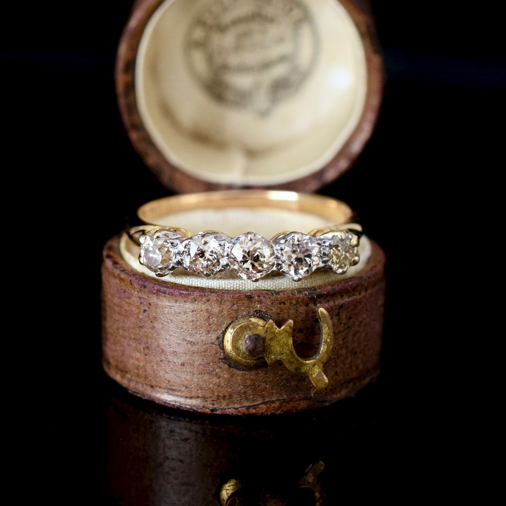 Antique Victorian 18ct Yellow Gold Old Mine Cut Diamond Half Hoop Ring 0.90ct