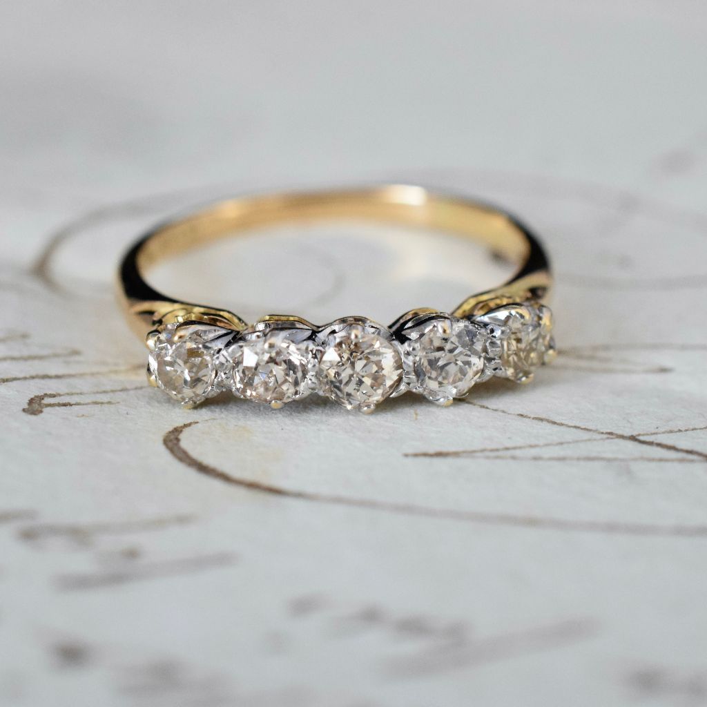 Antique Victorian 18ct Yellow Gold Old Mine Cut Diamond Half Hoop Ring 0.90ct