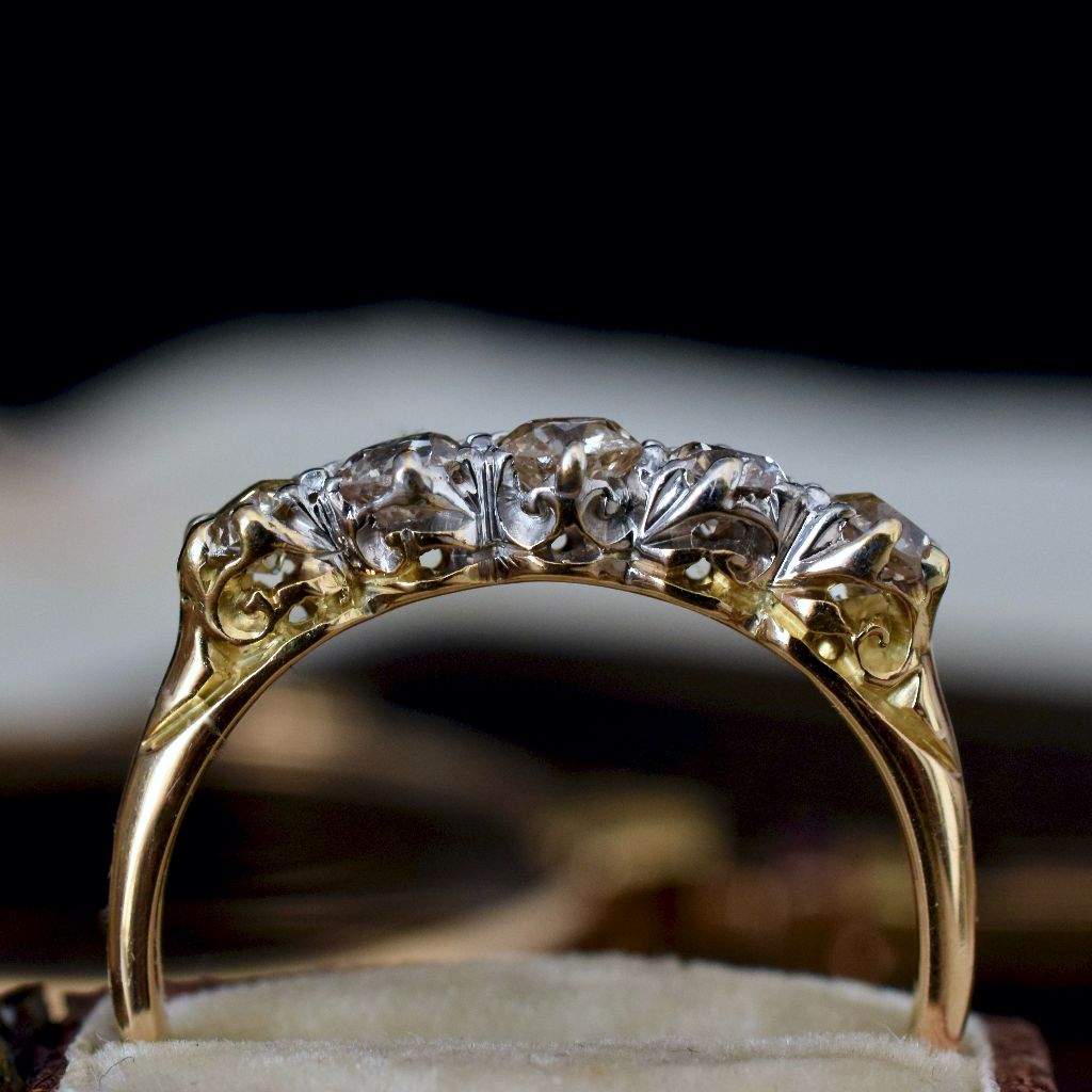 Antique Victorian 18ct Yellow Gold Old Mine Cut Diamond Half Hoop Ring 0.90ct
