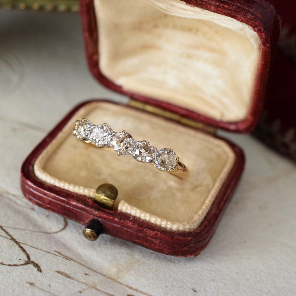 Antique Victorian 18ct Yellow Gold Old Mine Cut Diamond Half Hoop Ring 0.90ct