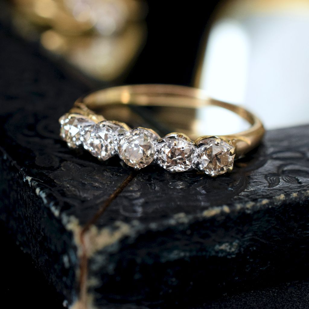 Antique Victorian 18ct Yellow Gold Old Mine Cut Diamond Half Hoop Ring 0.90ct