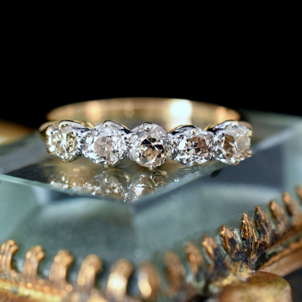 Antique Victorian 18ct Yellow Gold Old Mine Cut Diamond Half Hoop Ring 0.90ct