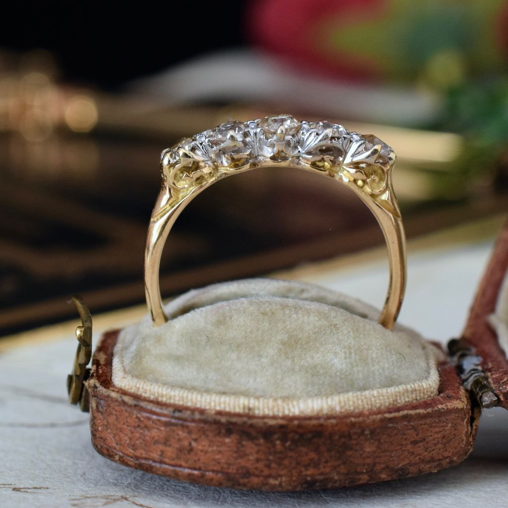 Antique Victorian 18ct Yellow Gold Old Mine Cut Diamond Half Hoop Ring 0.90ct