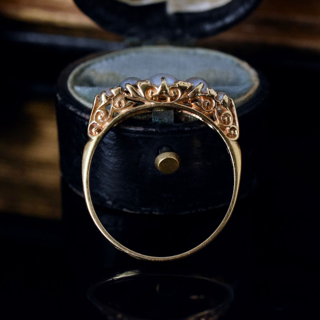 Antique 18ct Yellow Gold Natural Pearl And Diamond Half Hoop 1910