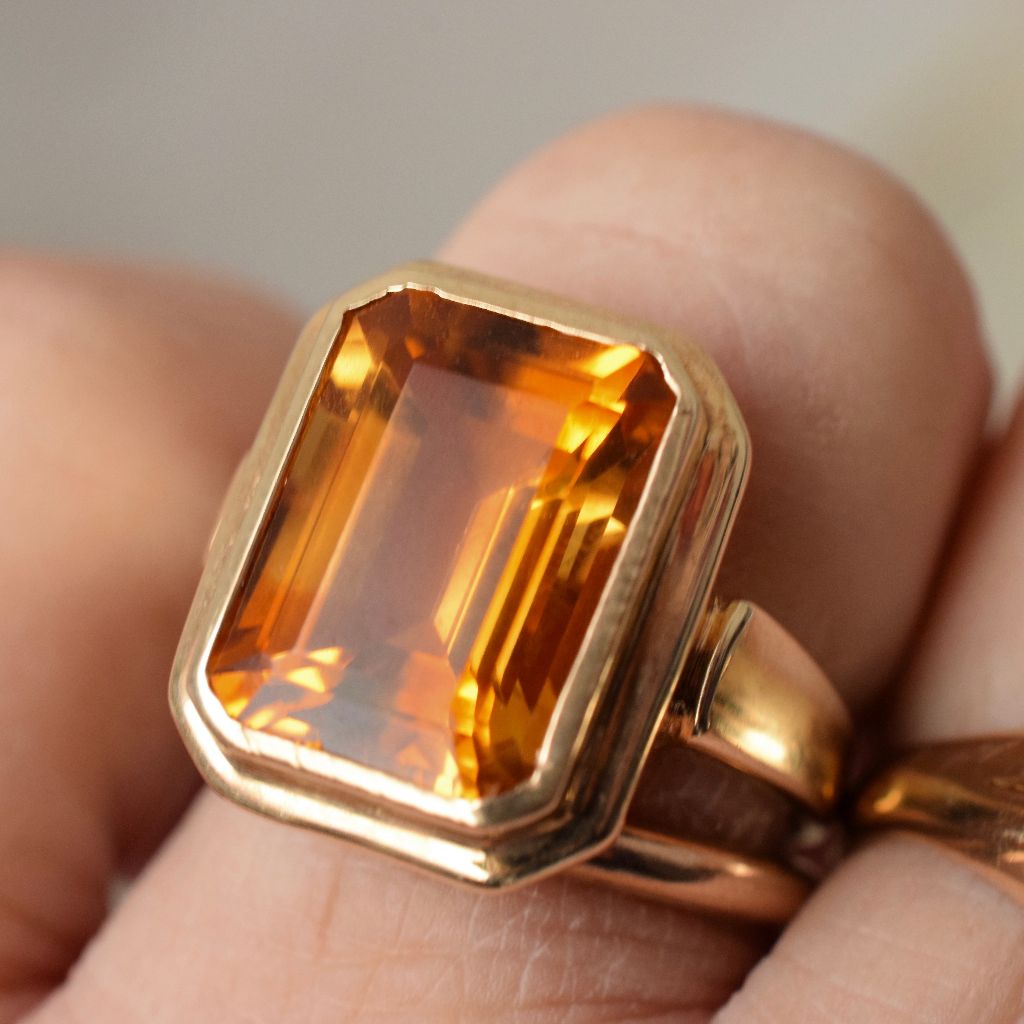 Modern Large Citrine 9ct Yellow Gold Ring