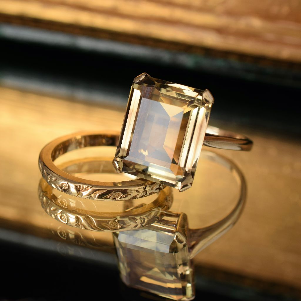 Vintage 9ct Yellow Gold Pale Smoky Quartz Ring