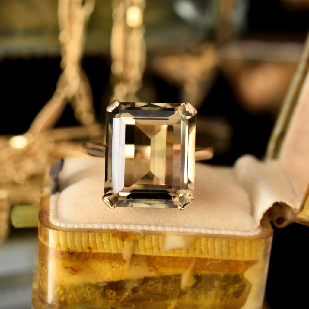 Vintage 9ct Yellow Gold Pale Smoky Quartz Ring