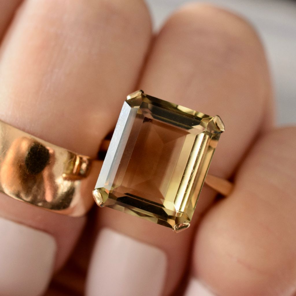 Vintage 9ct Yellow Gold Pale Smoky Quartz Ring