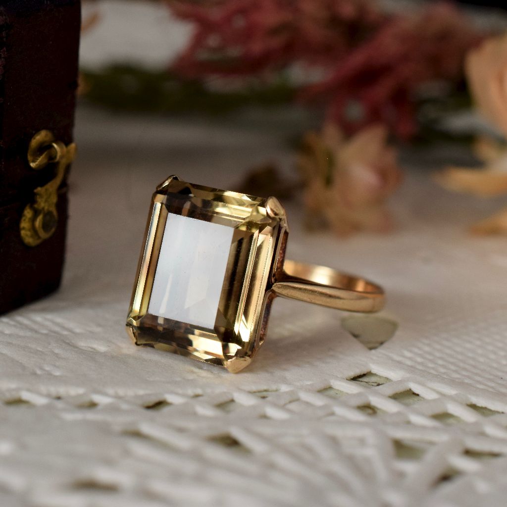Vintage 9ct Yellow Gold Pale Smoky Quartz Ring