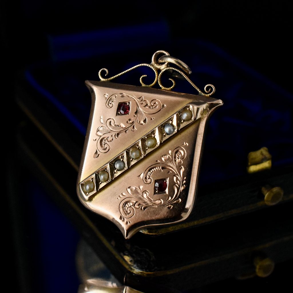 Antique Australian 9ct Rose Gold ‘Willis and Sons’ Shield Pendant Circa 1910