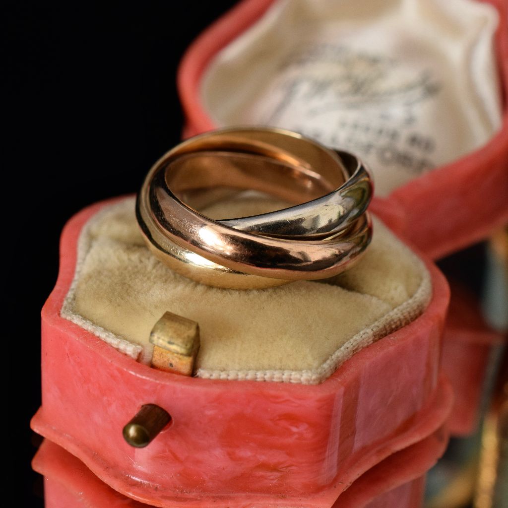 Vintage 9ct Yellow, White, Rose Gold Russian Wedding Band 9.04 Grams