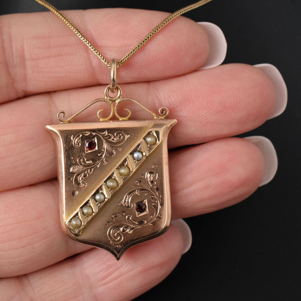 Antique Australian 9ct Rose Gold ‘Willis and Sons’ Shield Pendant Circa 1910