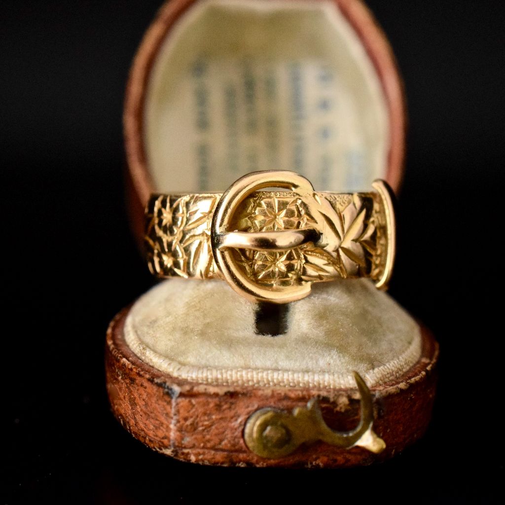 Antique 18ct Yellow Gold Floral Buckle Ring Birmingham 1904