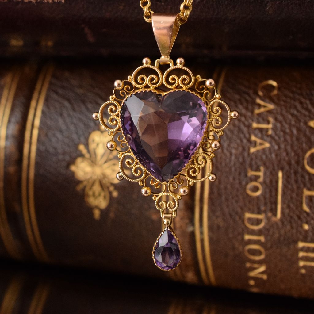 Stunning Late Victorian Heart-Cut Amethyst 9ct Yellow Gold Pendant