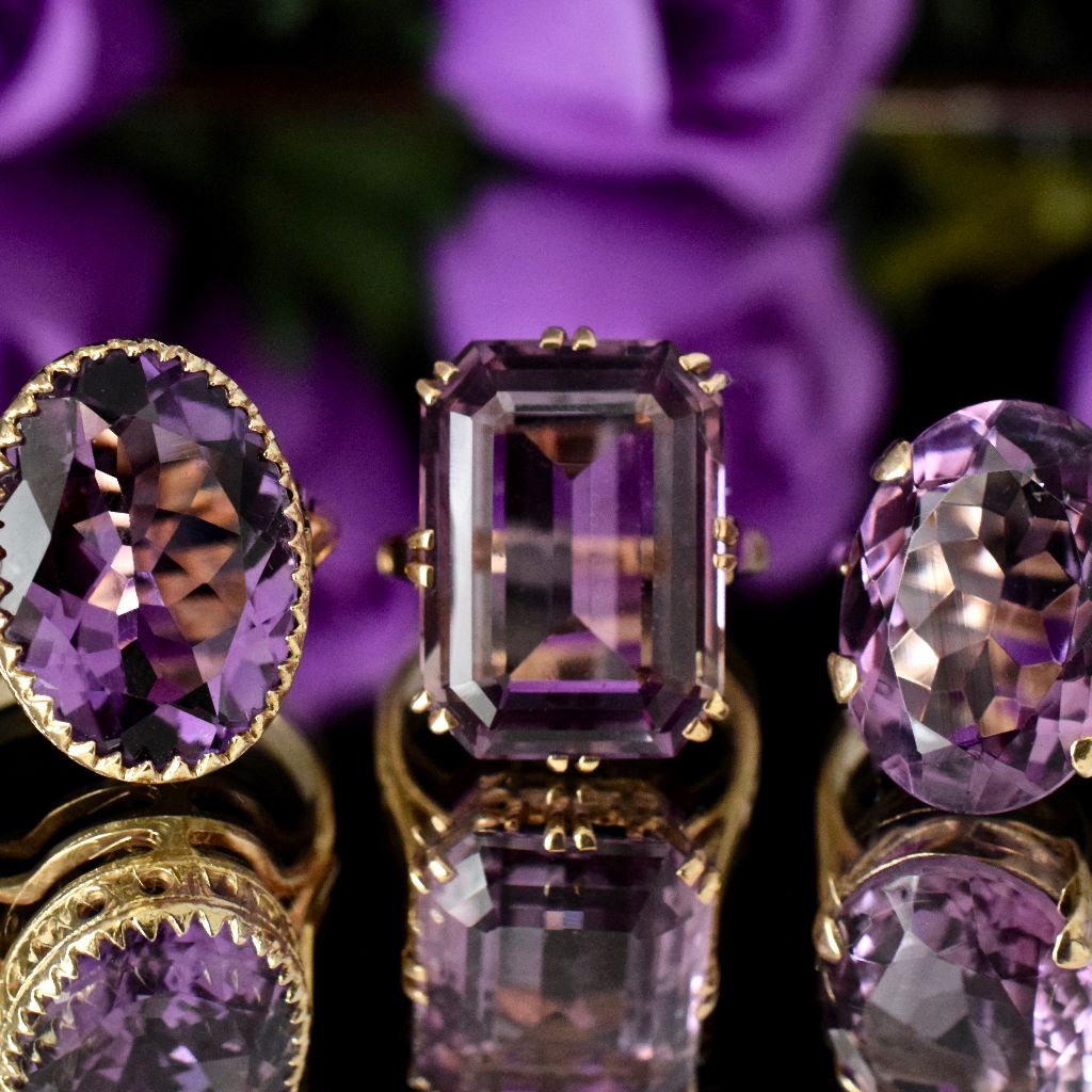 Stunning Large Natural Amethyst 9ct Yellow Gold Ring